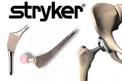 stryker hip implant parts with brand name at top with white background