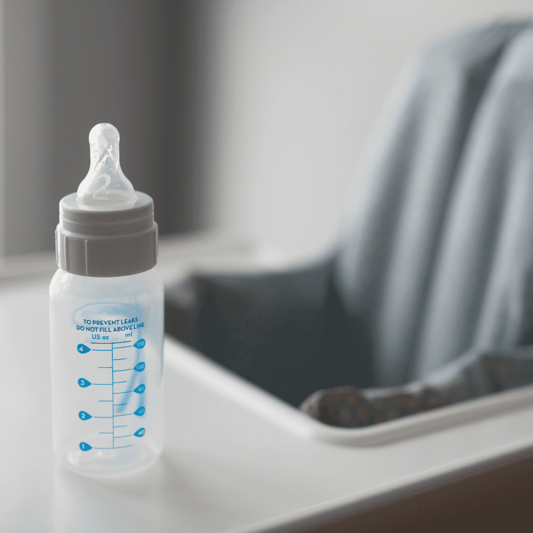 baby bottle on a highchair