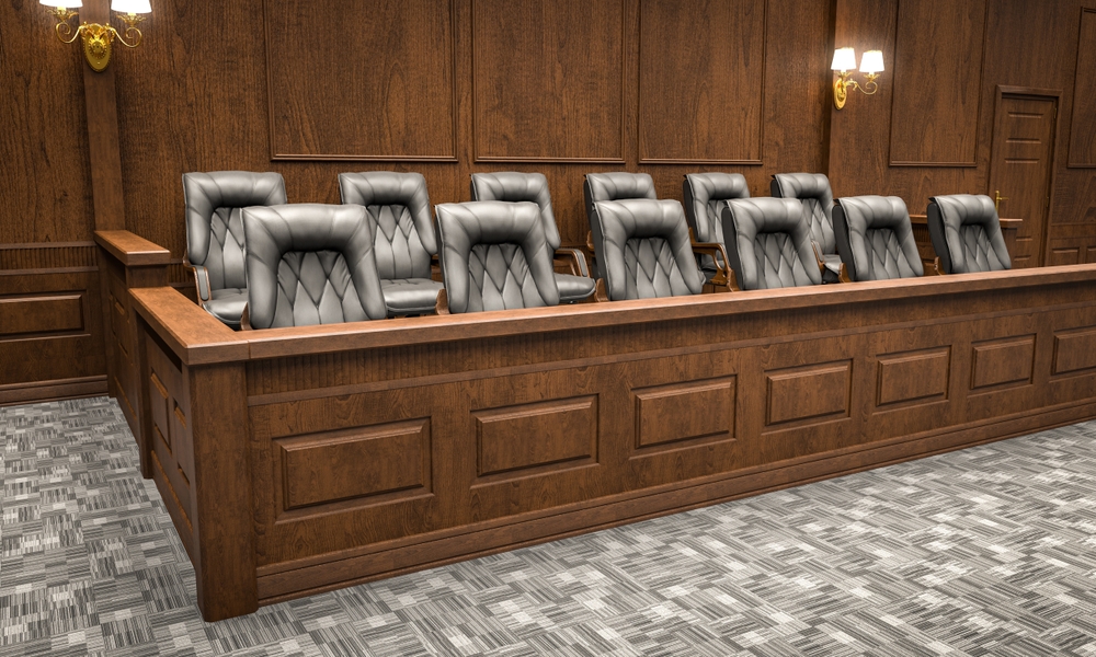 3d rendering of a jury box in a courtroom